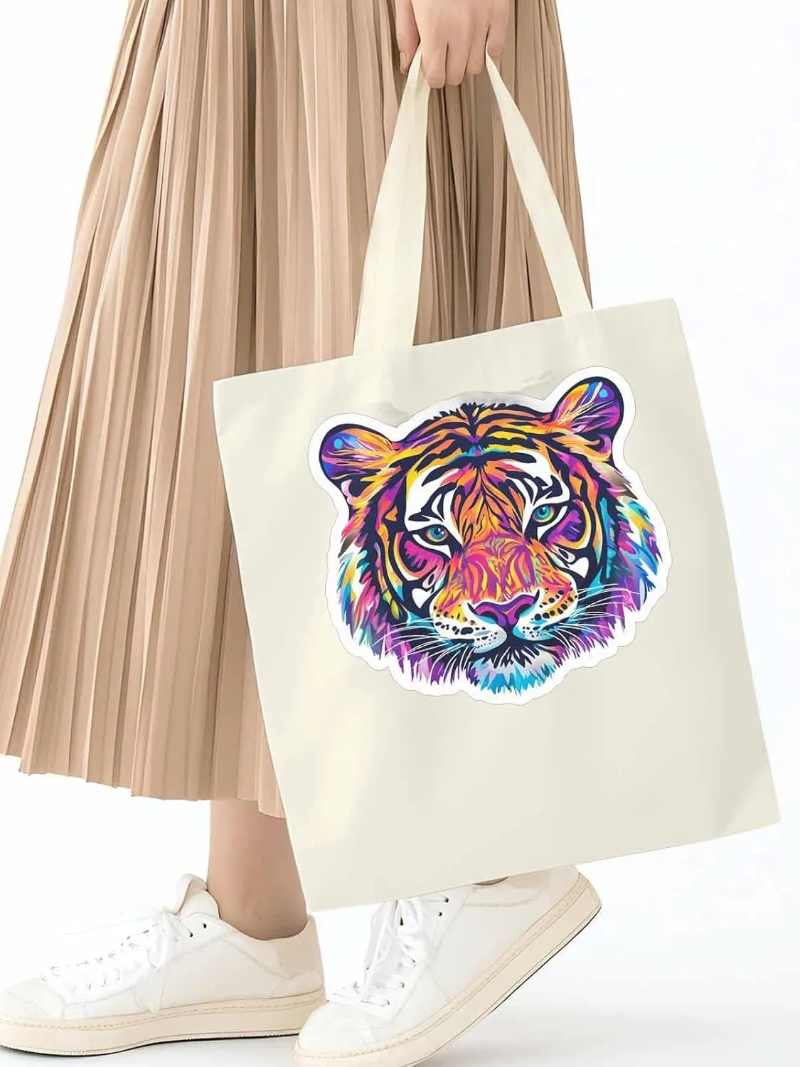 Canvas Tote Bag, Ombre Watercolor Tiger Print patterned Canvas Tote Handbags for Women Shoulder Bag,
