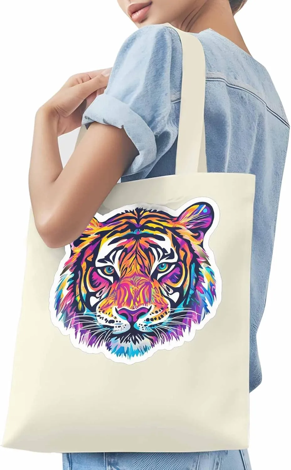 Canvas Tote Bag, Ombre Watercolor Tiger Print patterned Canvas Tote Handbags for Women Shoulder Bag,
