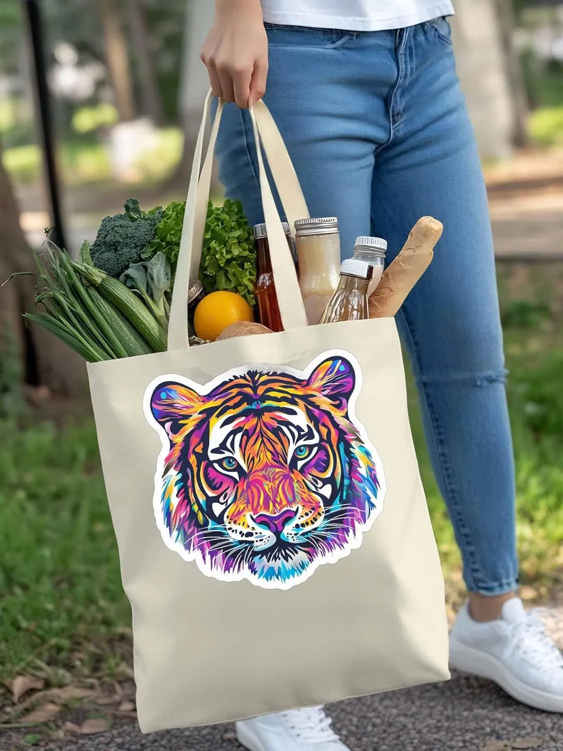 Canvas Tote Bag, Ombre Watercolor Tiger Print patterned Canvas Tote Handbags for Women Shoulder Bag,