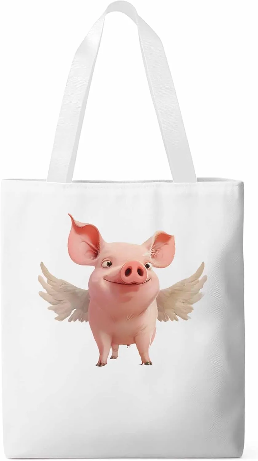 Canvas Tote Bag, Pig Aesthetic Canvas Tote Handbags for Women Shoulder Bag Watercolor Animals