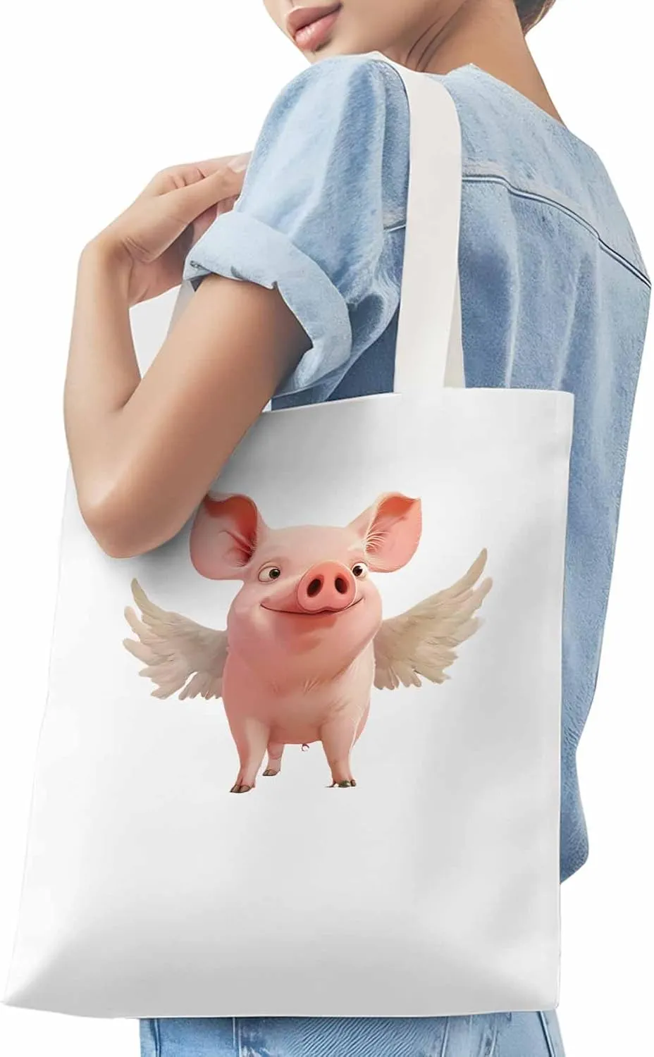 Canvas Tote Bag, Pig Aesthetic Canvas Tote Handbags for Women Shoulder Bag Watercolor Animals