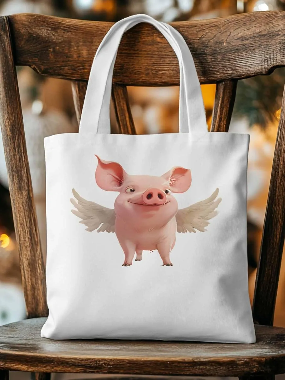 Canvas Tote Bag, Pig Aesthetic Canvas Tote Handbags for Women Shoulder Bag Watercolor Animals