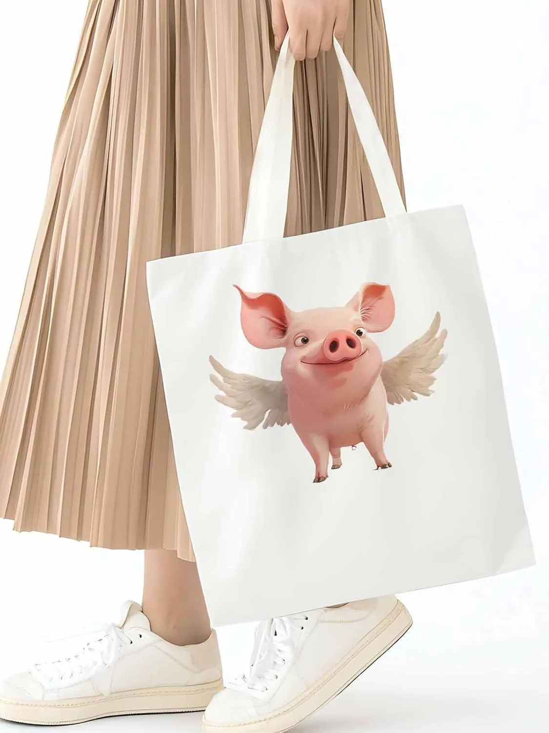 Canvas Tote Bag, Pig Aesthetic Canvas Tote Handbags for Women Shoulder Bag Watercolor Animals