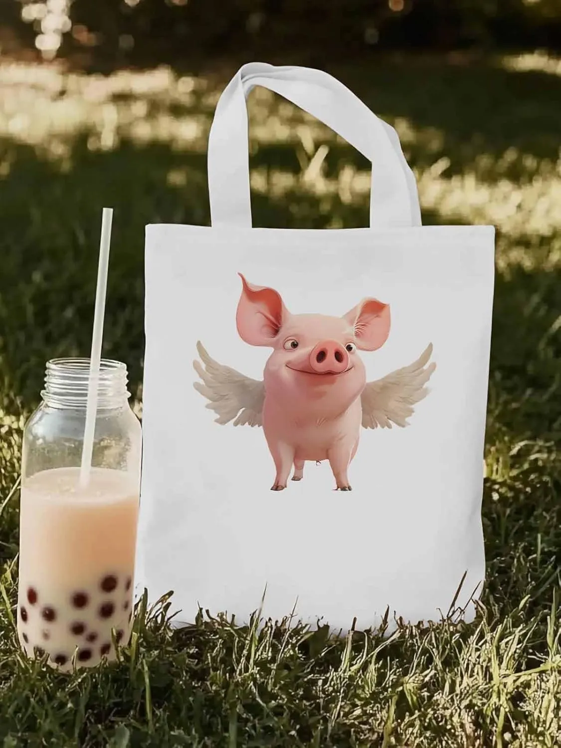 Canvas Tote Bag, Pig Aesthetic Canvas Tote Handbags for Women Shoulder Bag Watercolor Animals