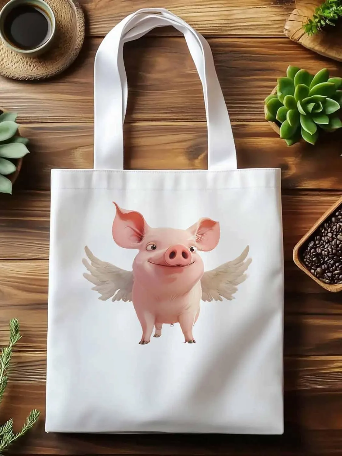 Canvas Tote Bag, Pig Aesthetic Canvas Tote Handbags for Women Shoulder Bag Watercolor Animals