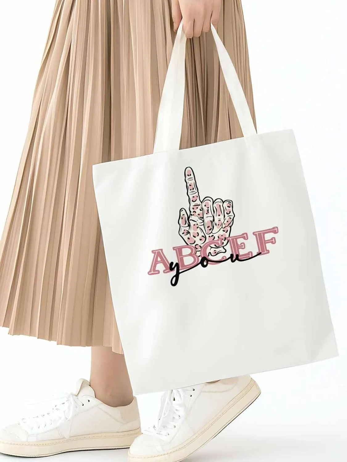 Canvas Tote Bag, Pink Hands Print patterned Canvas Tote Handbags for Women Shoulder Bag,