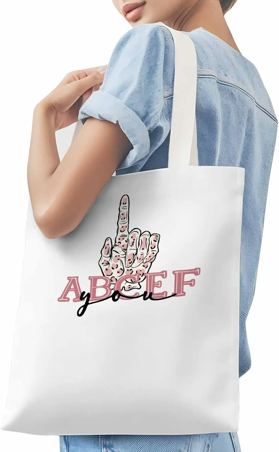 Canvas Tote Bag, Pink Hands Print patterned Canvas Tote Handbags for Women Shoulder Bag,