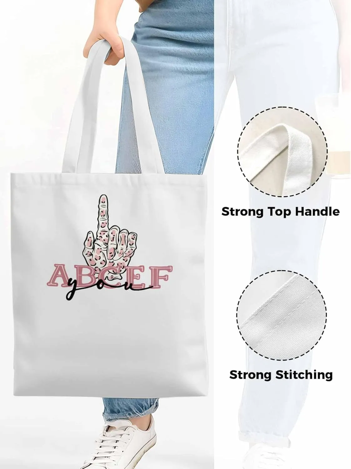 Canvas Tote Bag, Pink Hands Print patterned Canvas Tote Handbags for Women Shoulder Bag,