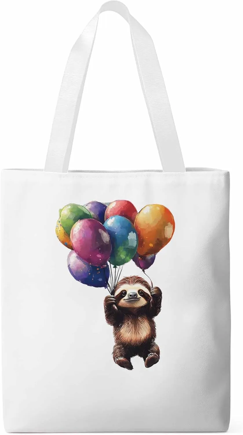 Canvas Tote Bag, Raccoon Colorful Balloon patterned Canvas Tote Handbags for Women Shoulder Bag,