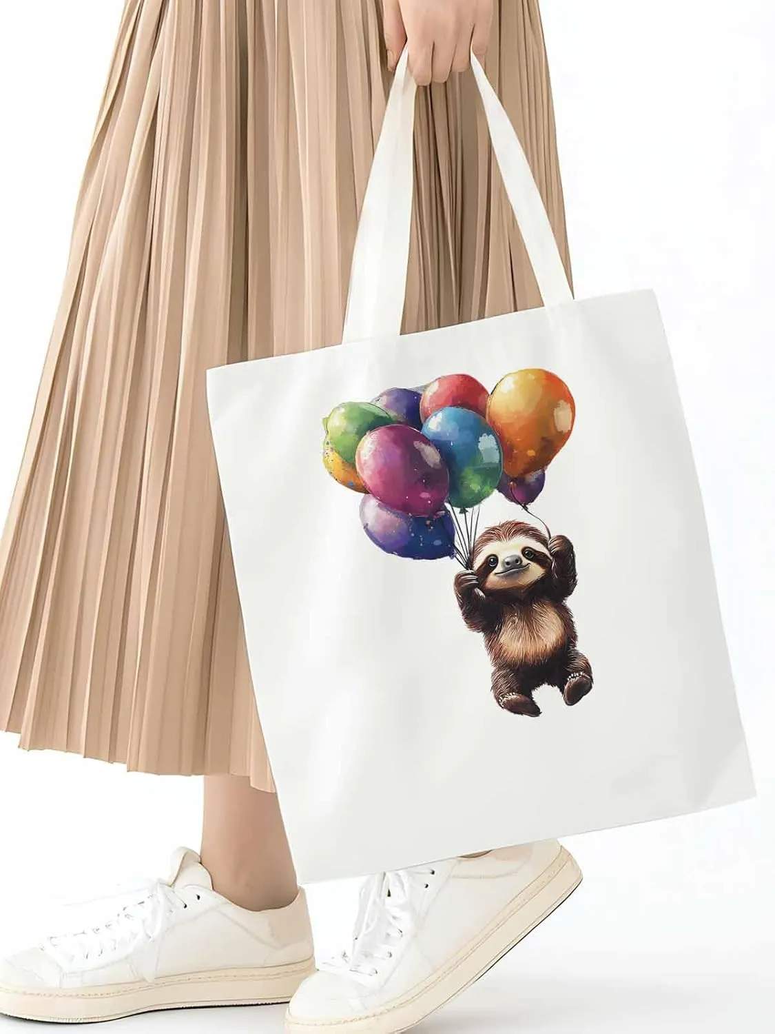 Canvas Tote Bag, Raccoon Colorful Balloon patterned Canvas Tote Handbags for Women Shoulder Bag,