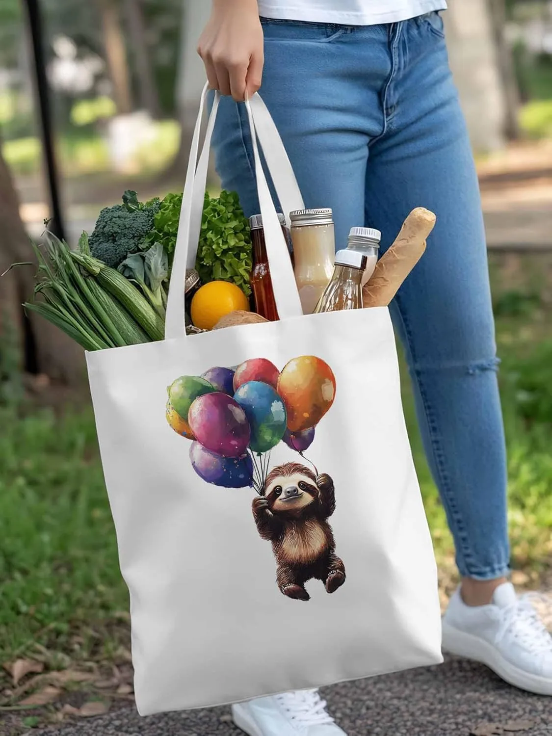Canvas Tote Bag, Raccoon Colorful Balloon patterned Canvas Tote Handbags for Women Shoulder Bag,