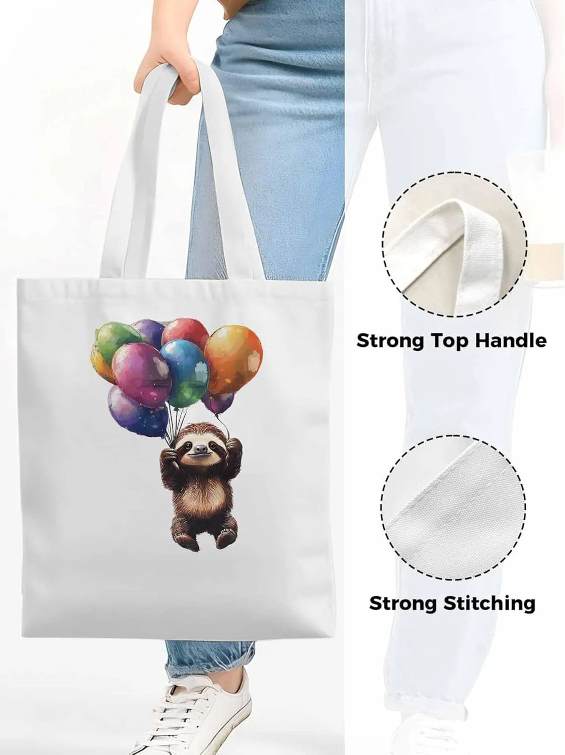 Canvas Tote Bag, Raccoon Colorful Balloon patterned Canvas Tote Handbags for Women Shoulder Bag,