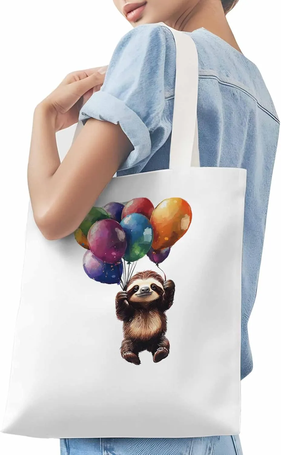 Canvas Tote Bag, Raccoon Colorful Balloon patterned Canvas Tote Handbags for Women Shoulder Bag,