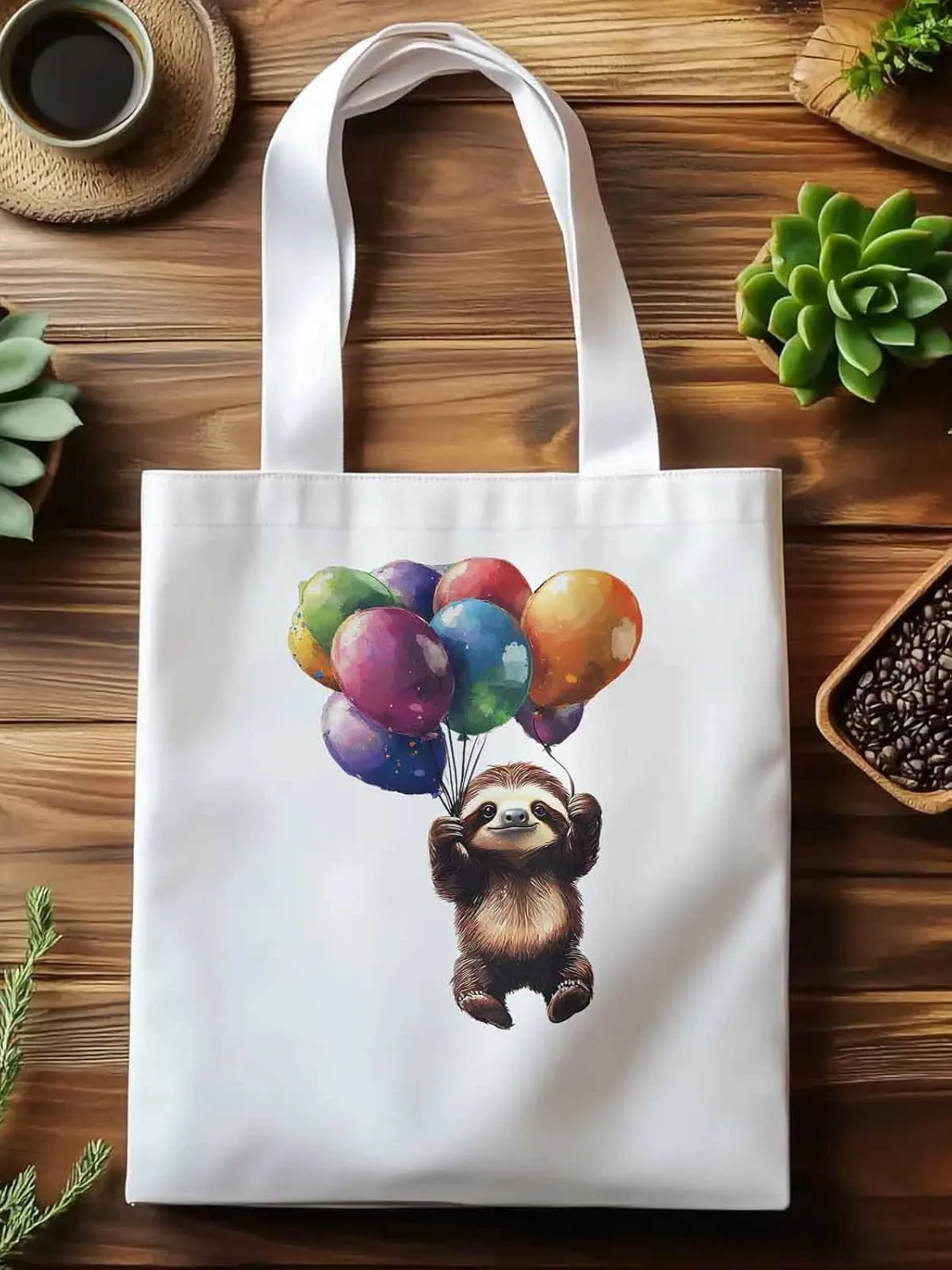 Canvas Tote Bag, Raccoon Colorful Balloon patterned Canvas Tote Handbags for Women Shoulder Bag,