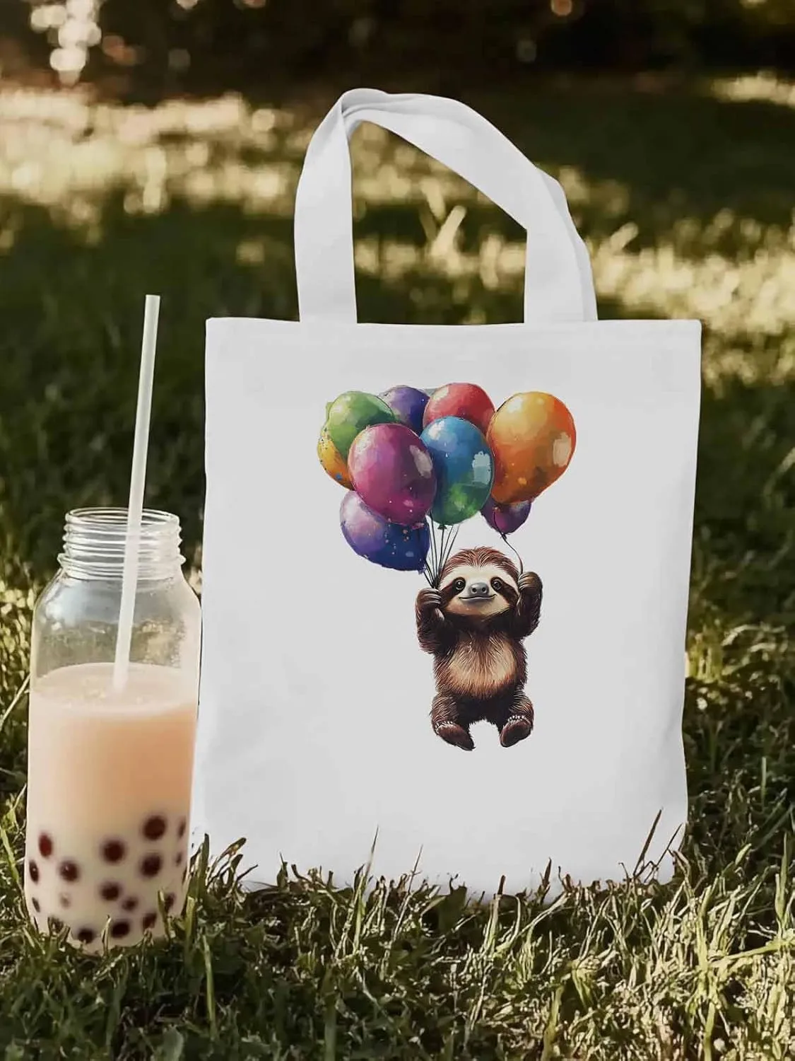Canvas Tote Bag, Raccoon Colorful Balloon patterned Canvas Tote Handbags for Women Shoulder Bag,