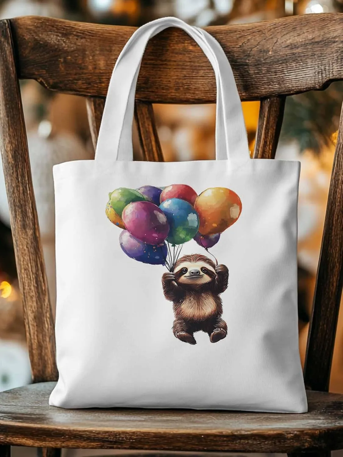 Canvas Tote Bag, Raccoon Colorful Balloon patterned Canvas Tote Handbags for Women Shoulder Bag,