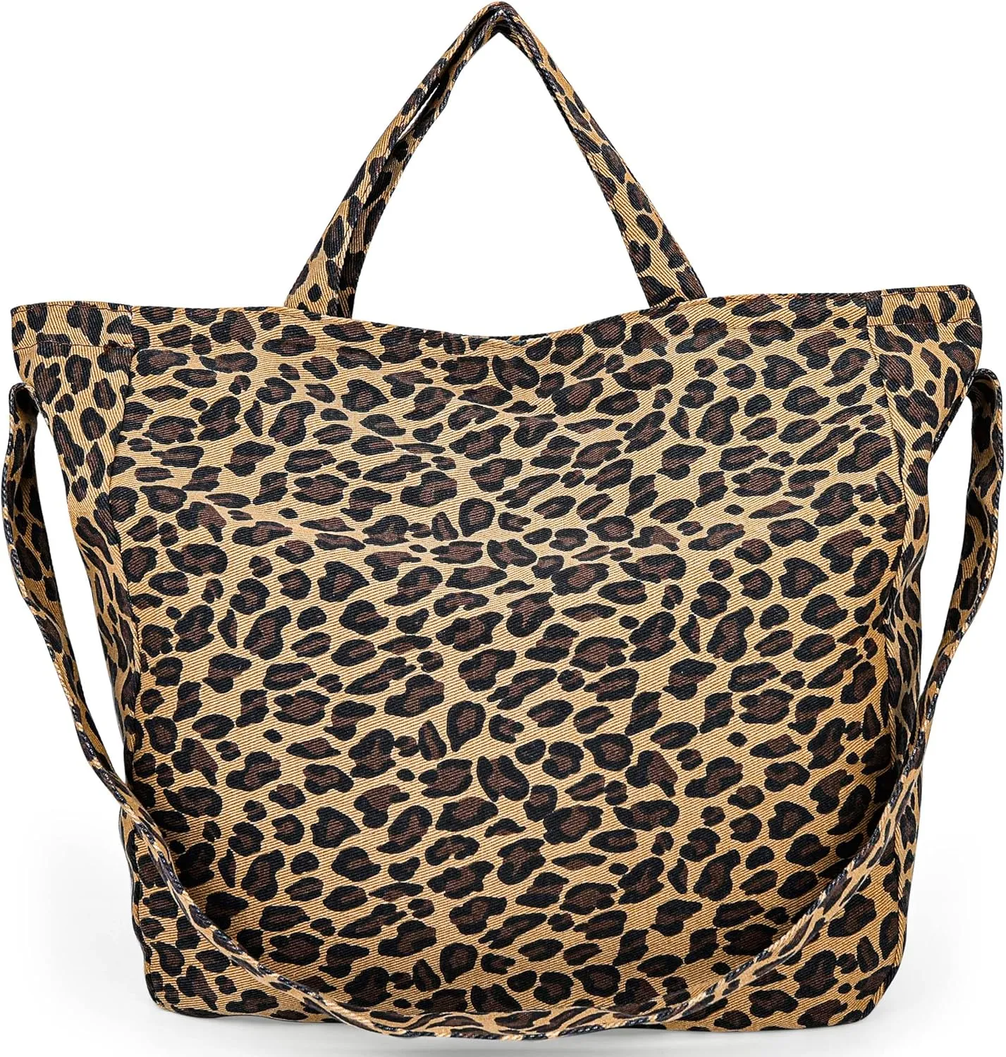 Canvas Tote Bag Stylish Brown Leopard Print Shoulder Bag Large Cppacity Handbags Lightweight Travel、Work Bags