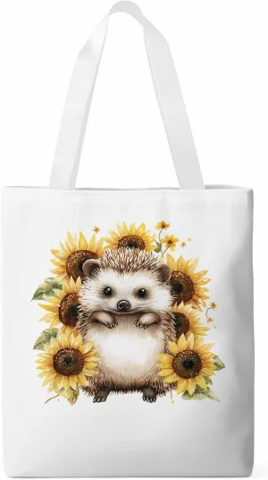 Canvas Tote Bag, Sunflower Cute Hedgehog Aesthetic Canvas Tote Handbags for Women Shoulder Bag