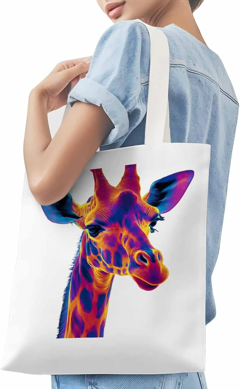 Canvas Tote Bag, Thermal Imaging Giraffe patterned Canvas Tote Handbags for Women Shoulder Bag,