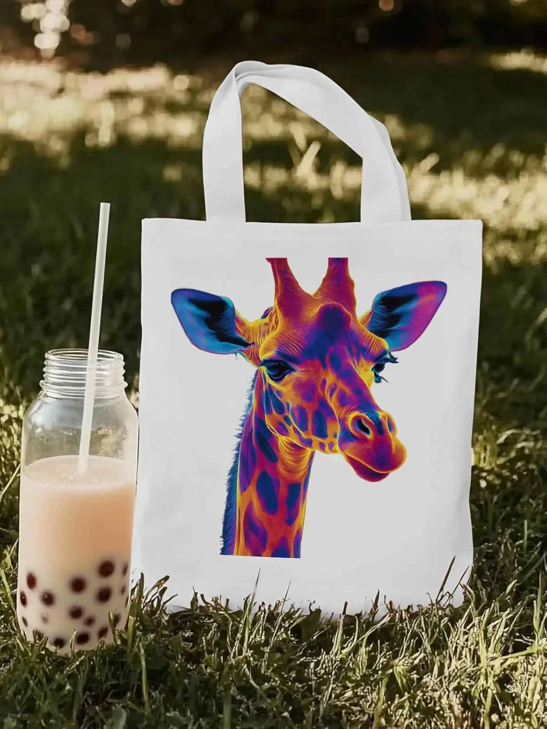 Canvas Tote Bag, Thermal Imaging Giraffe patterned Canvas Tote Handbags for Women Shoulder Bag,