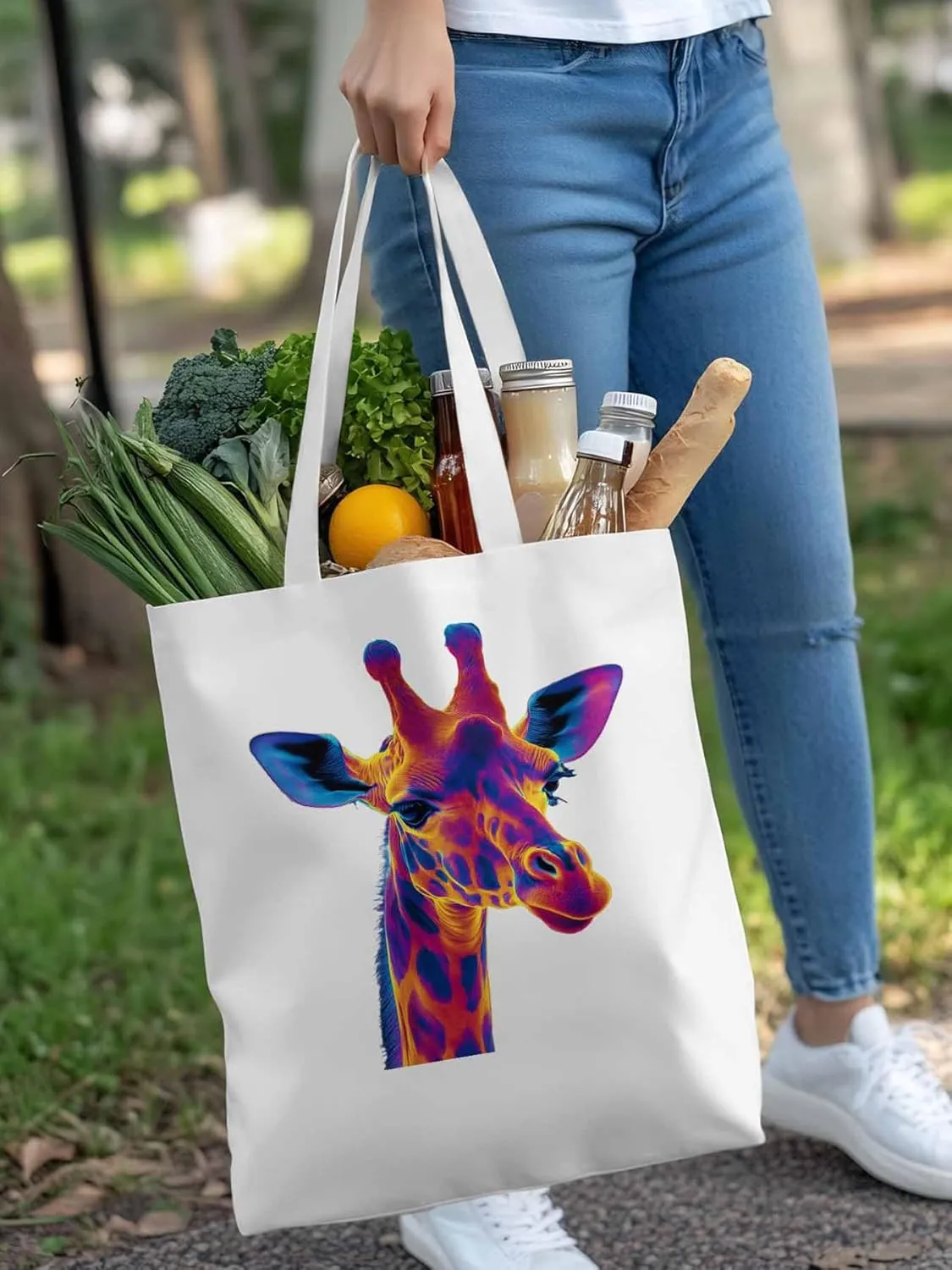 Canvas Tote Bag, Thermal Imaging Giraffe patterned Canvas Tote Handbags for Women Shoulder Bag,