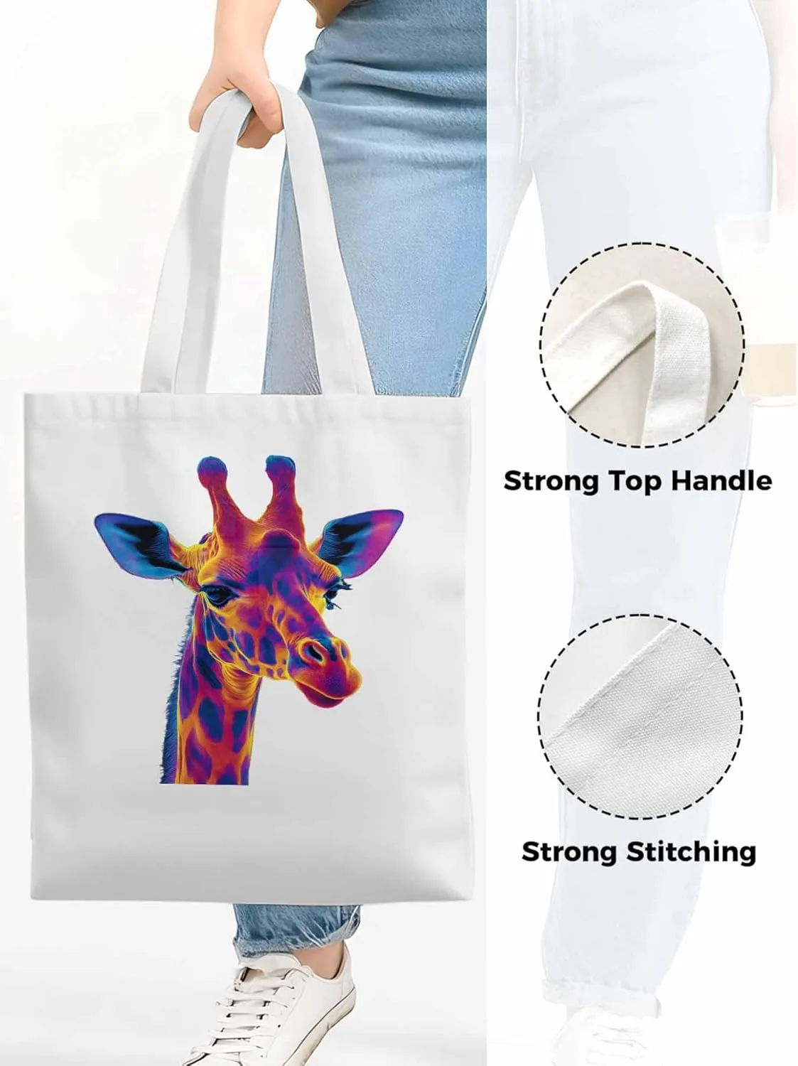 Canvas Tote Bag, Thermal Imaging Giraffe patterned Canvas Tote Handbags for Women Shoulder Bag,