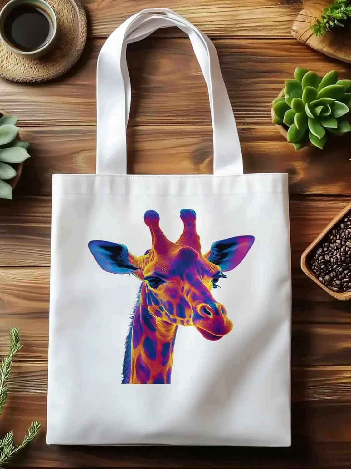 Canvas Tote Bag, Thermal Imaging Giraffe patterned Canvas Tote Handbags for Women Shoulder Bag,