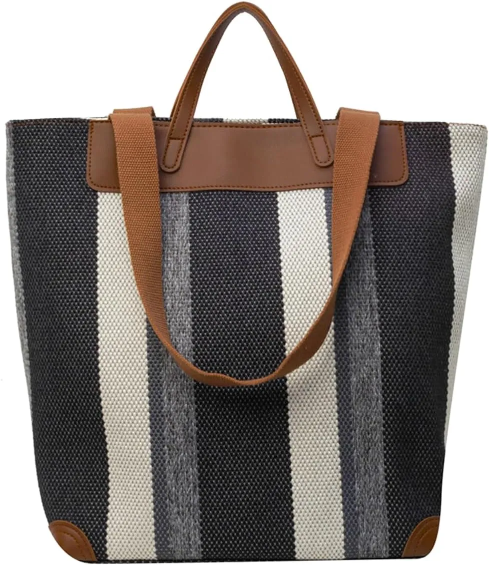 Canvas Tote Bag Tote Bag For Women Tote Bag With Zipper Work Bags For Women Casual Stripes Handbags For Women