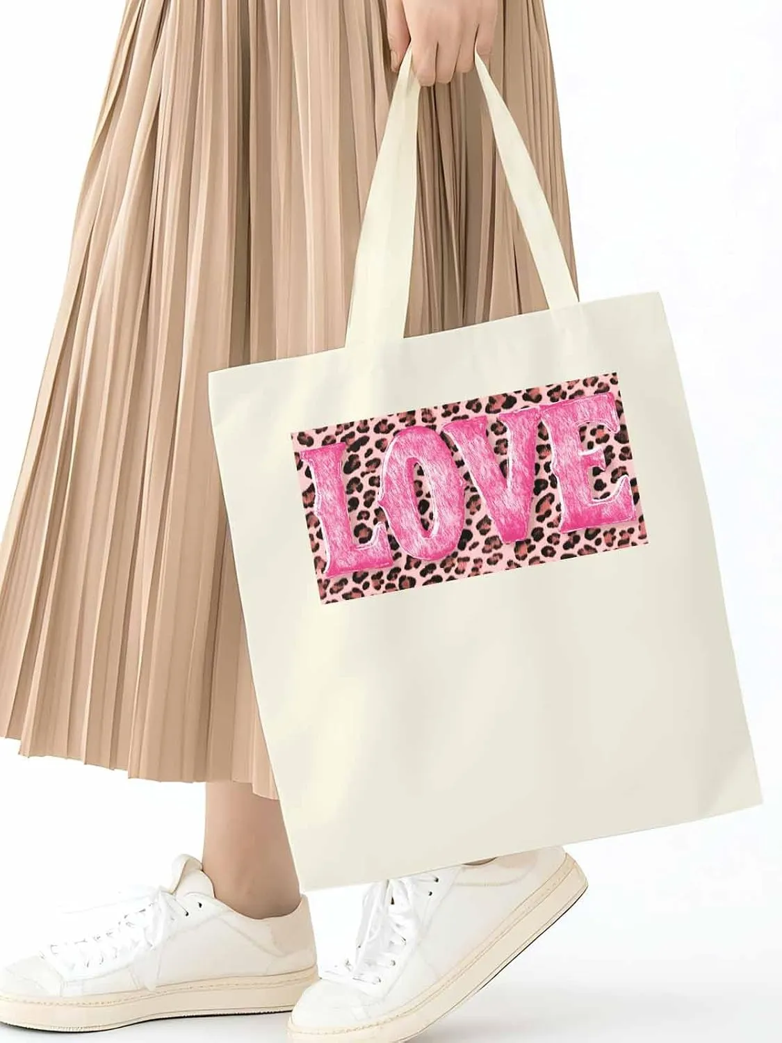 Canvas Tote Bag, Valentine Leopard Love Pink patterned Canvas Tote Handbags for Women Shoulder Bag,