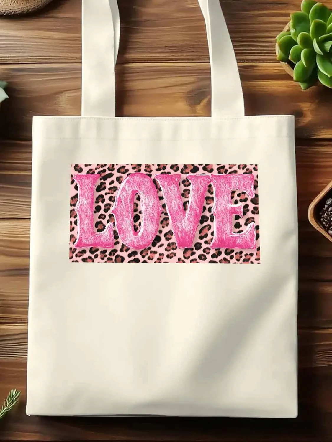 Canvas Tote Bag, Valentine Leopard Love Pink patterned Canvas Tote Handbags for Women Shoulder Bag,