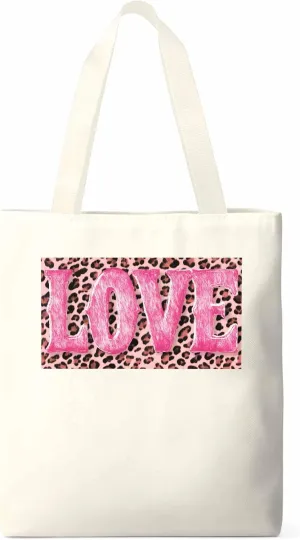 Canvas Tote Bag, Valentine Leopard Love Pink patterned Canvas Tote Handbags for Women Shoulder Bag,