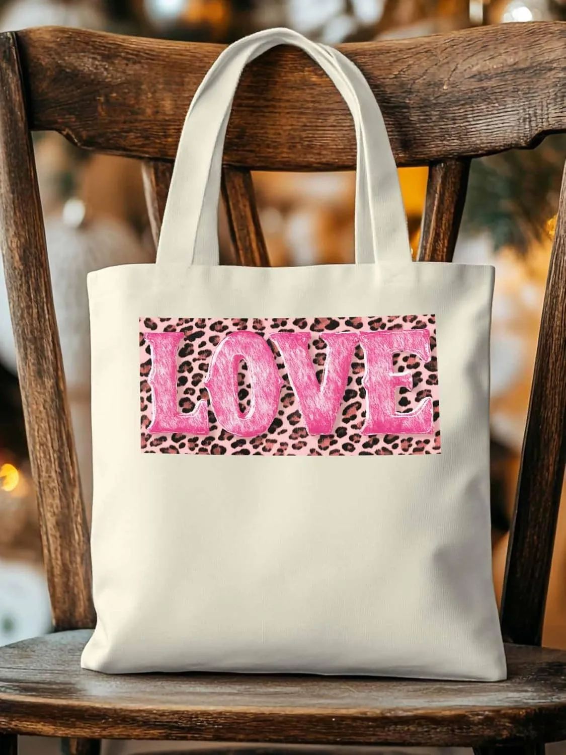 Canvas Tote Bag, Valentine Leopard Love Pink patterned Canvas Tote Handbags for Women Shoulder Bag,