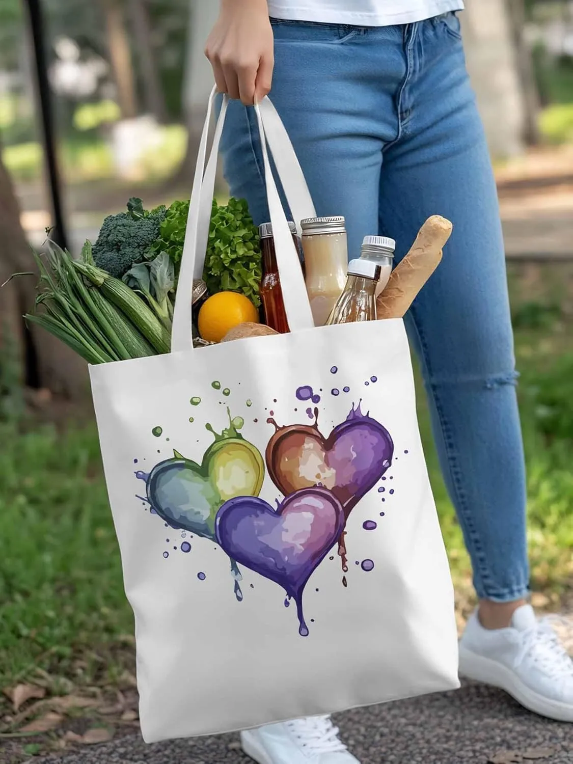 Canvas Tote Bag, Valentine's Day Aesthetic Canvas Tote Handbags for Women Shoulder Bag Graffiti Love Heart