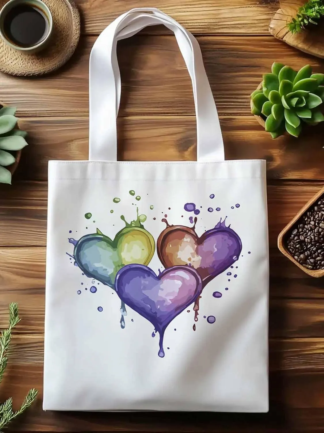 Canvas Tote Bag, Valentine's Day Aesthetic Canvas Tote Handbags for Women Shoulder Bag Graffiti Love Heart
