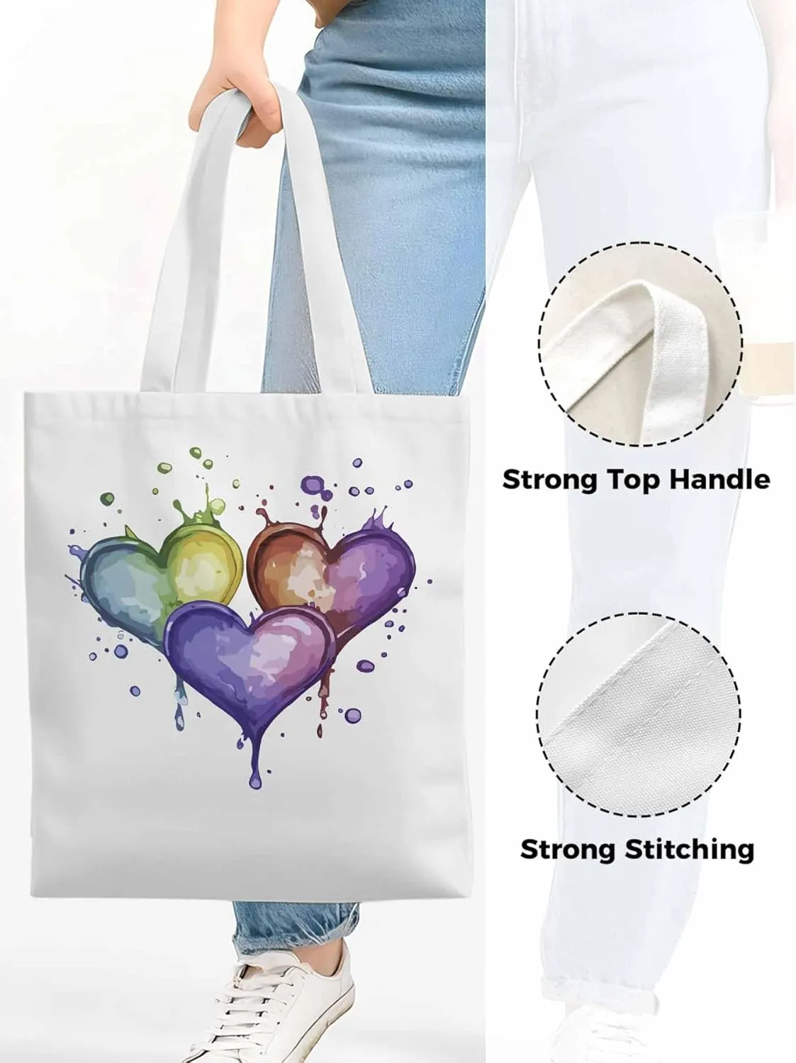 Canvas Tote Bag, Valentine's Day Aesthetic Canvas Tote Handbags for Women Shoulder Bag Graffiti Love Heart