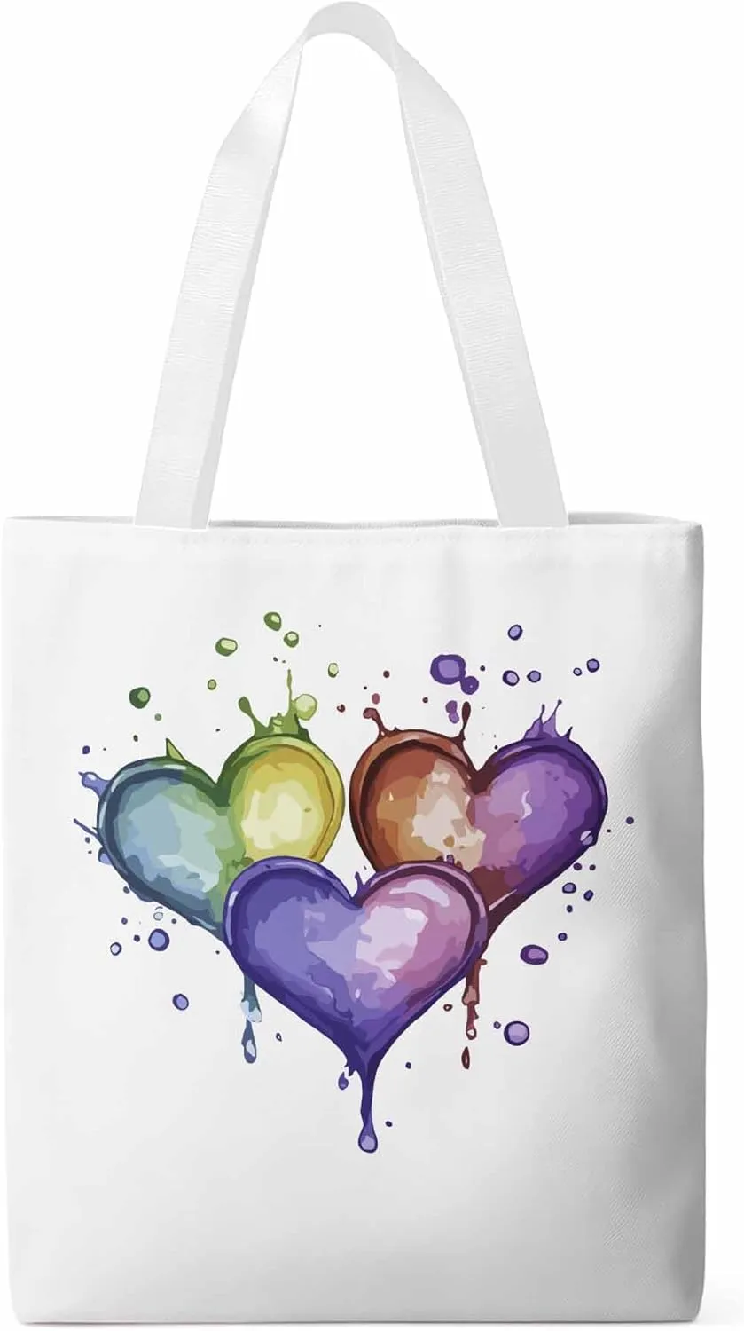 Canvas Tote Bag, Valentine's Day Aesthetic Canvas Tote Handbags for Women Shoulder Bag Graffiti Love Heart
