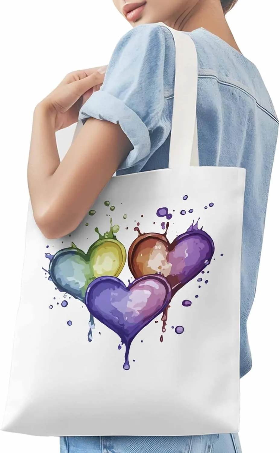 Canvas Tote Bag, Valentine's Day Aesthetic Canvas Tote Handbags for Women Shoulder Bag Graffiti Love Heart