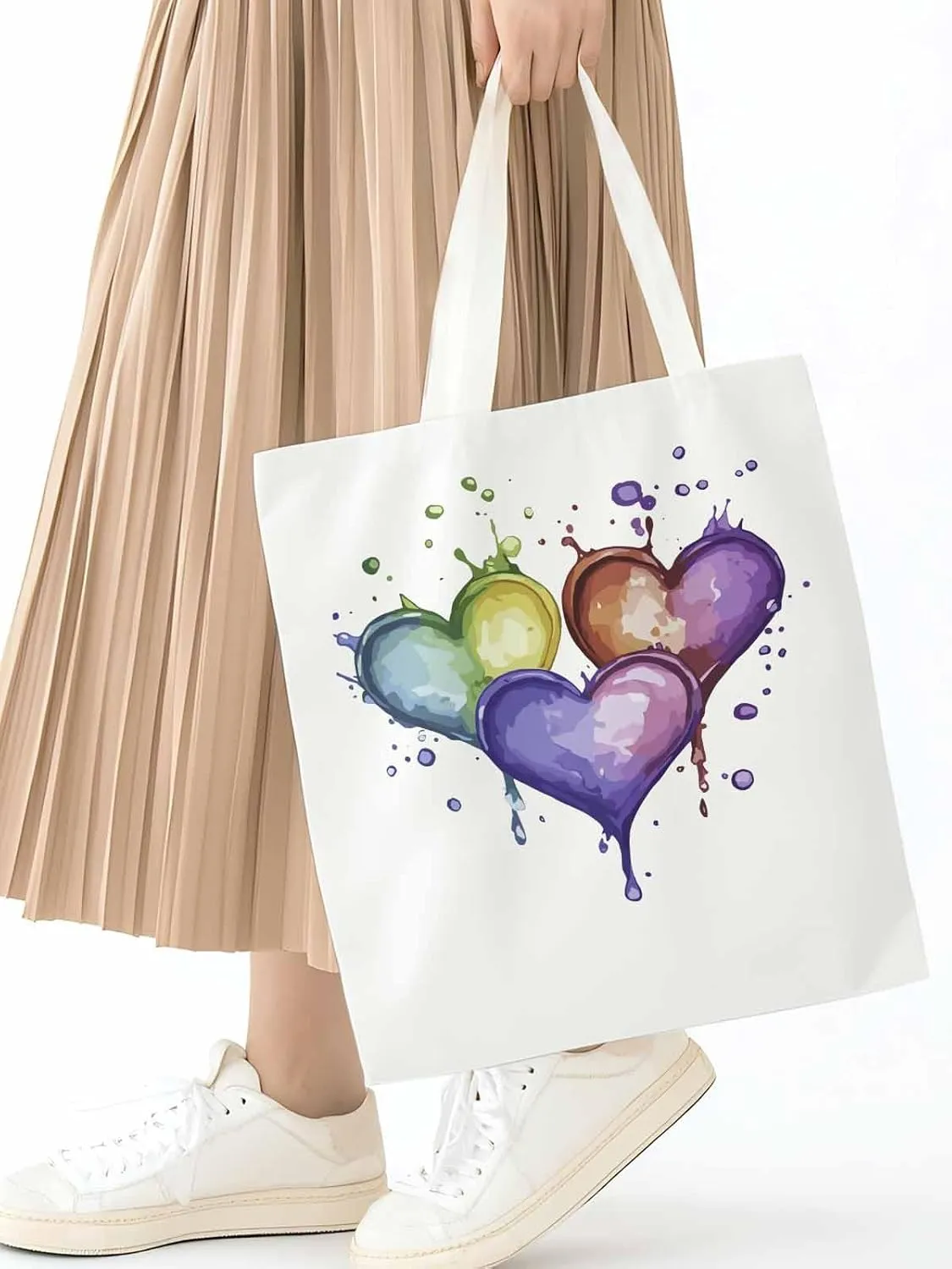 Canvas Tote Bag, Valentine's Day Aesthetic Canvas Tote Handbags for Women Shoulder Bag Graffiti Love Heart