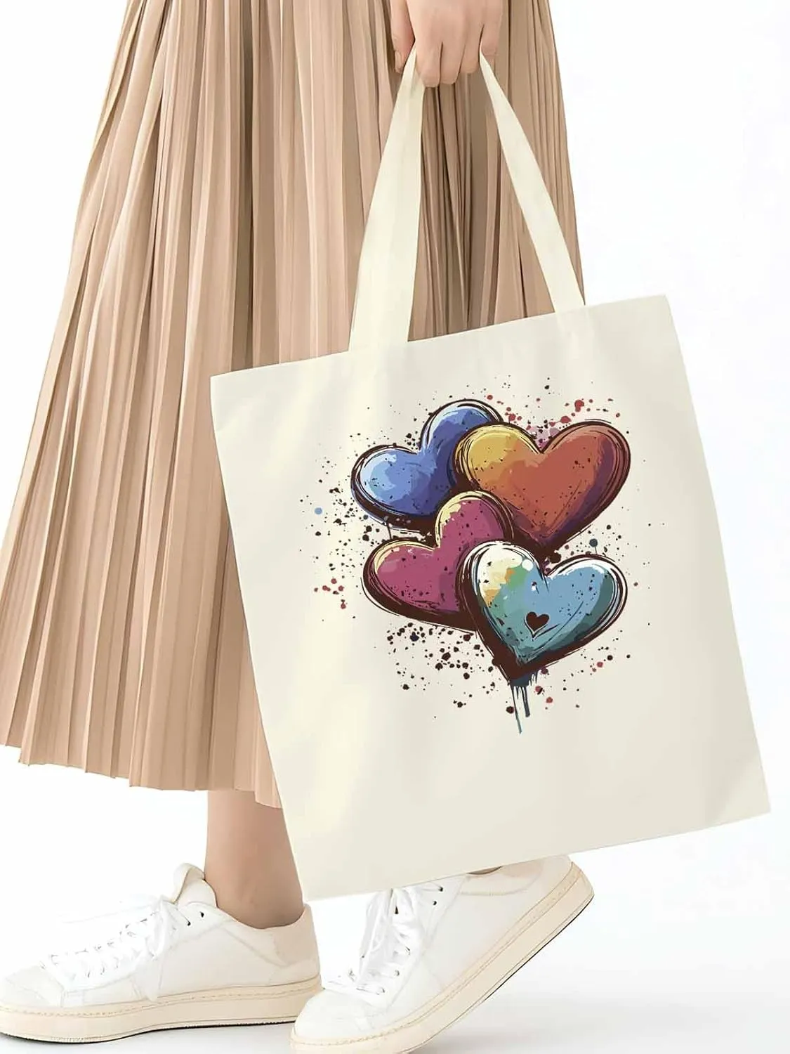 Canvas Tote Bag, Valentine's Day Aesthetic Canvas Tote Handbags for Women Shoulder Bag Love Hearts Modern