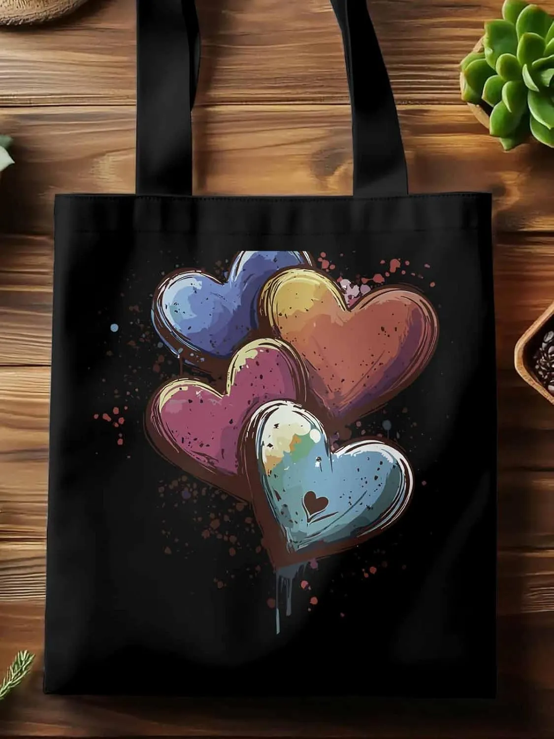 Canvas Tote Bag, Valentine's Day Aesthetic Canvas Tote Handbags for Women Shoulder Bag Love Hearts Modern