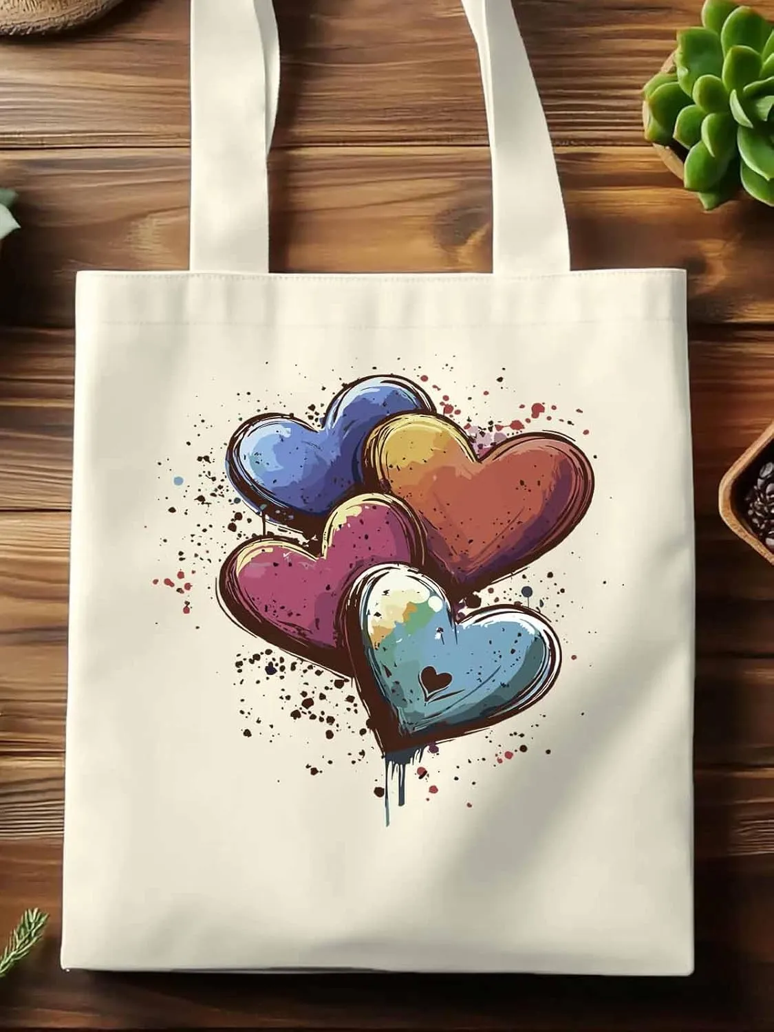 Canvas Tote Bag, Valentine's Day Aesthetic Canvas Tote Handbags for Women Shoulder Bag Love Hearts Modern