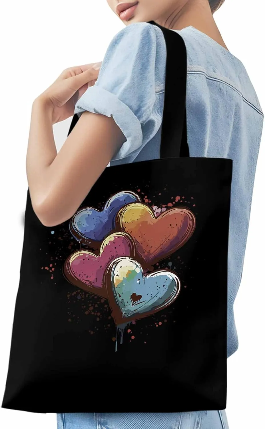 Canvas Tote Bag, Valentine's Day Aesthetic Canvas Tote Handbags for Women Shoulder Bag Love Hearts Modern