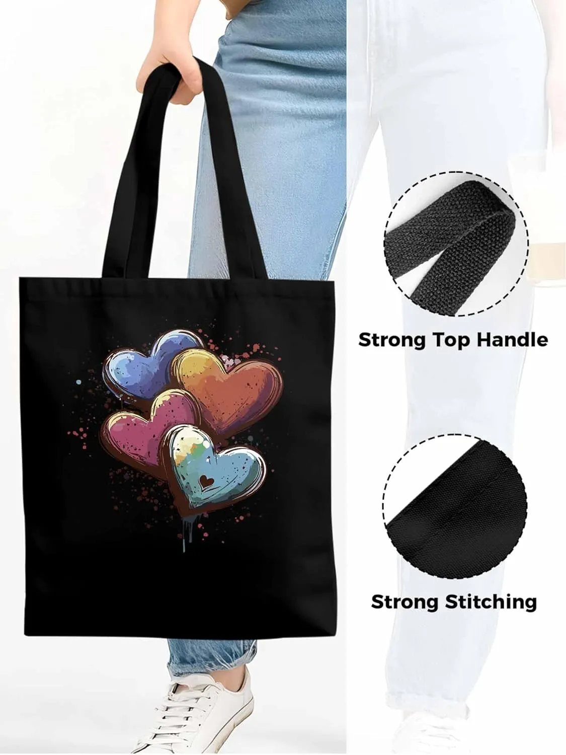 Canvas Tote Bag, Valentine's Day Aesthetic Canvas Tote Handbags for Women Shoulder Bag Love Hearts Modern