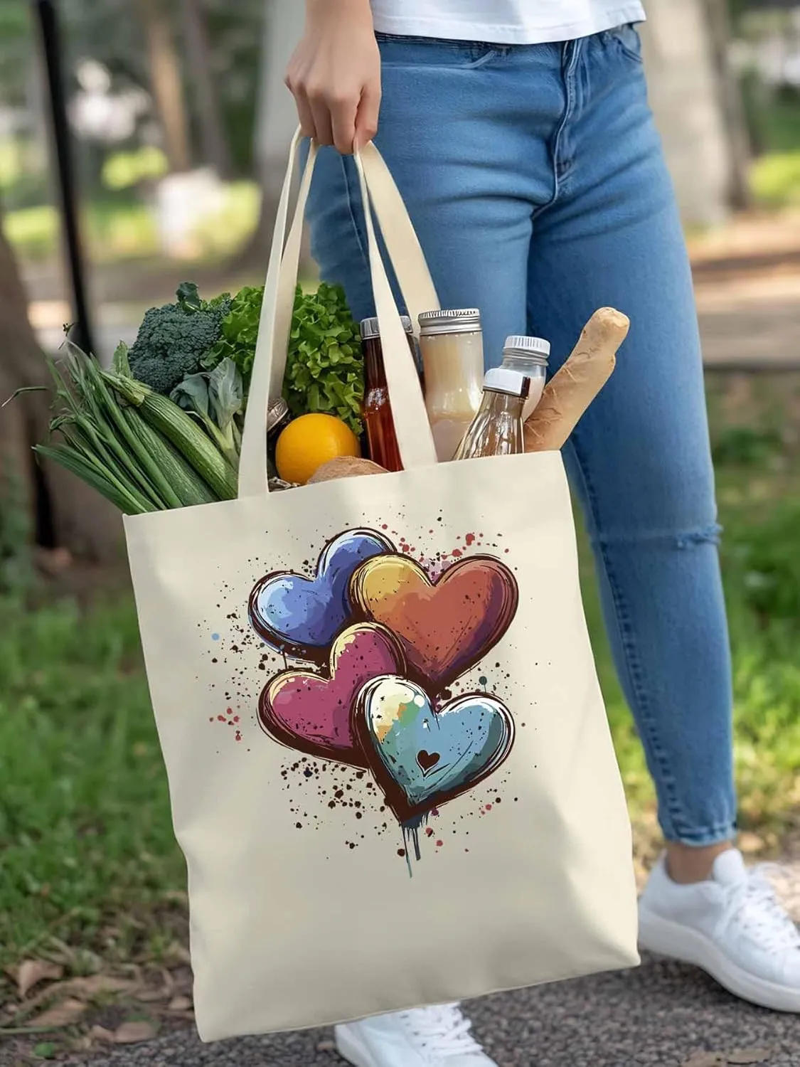 Canvas Tote Bag, Valentine's Day Aesthetic Canvas Tote Handbags for Women Shoulder Bag Love Hearts Modern