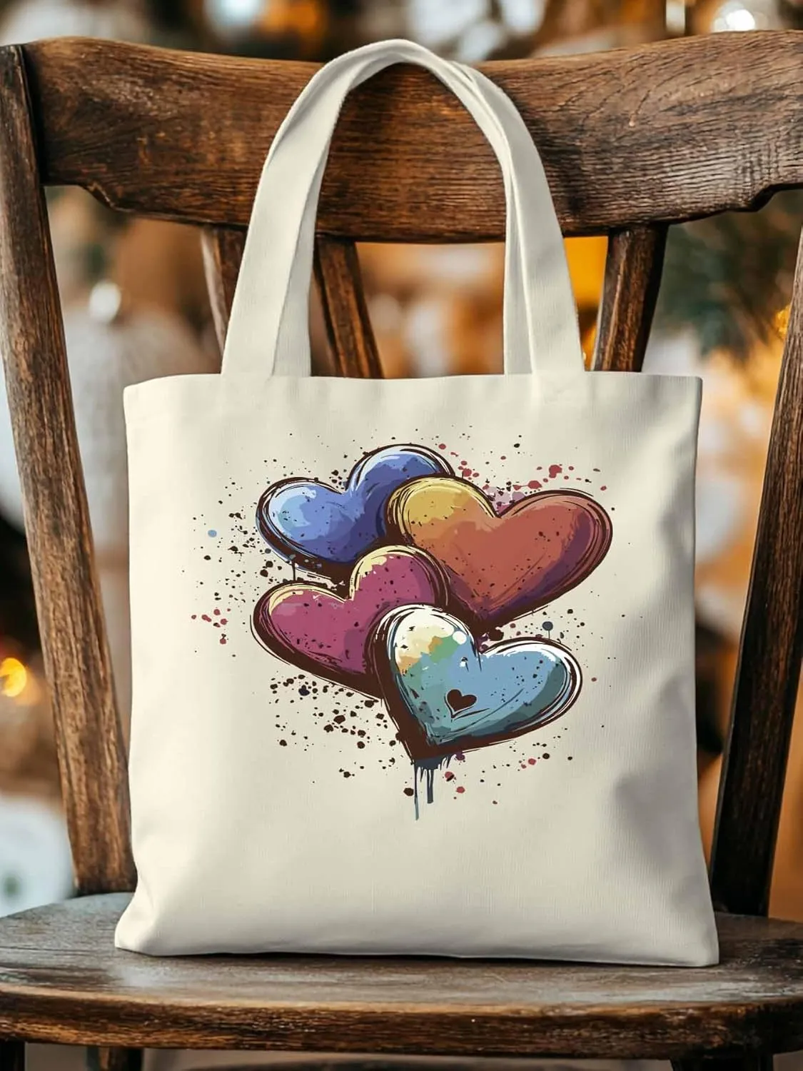Canvas Tote Bag, Valentine's Day Aesthetic Canvas Tote Handbags for Women Shoulder Bag Love Hearts Modern