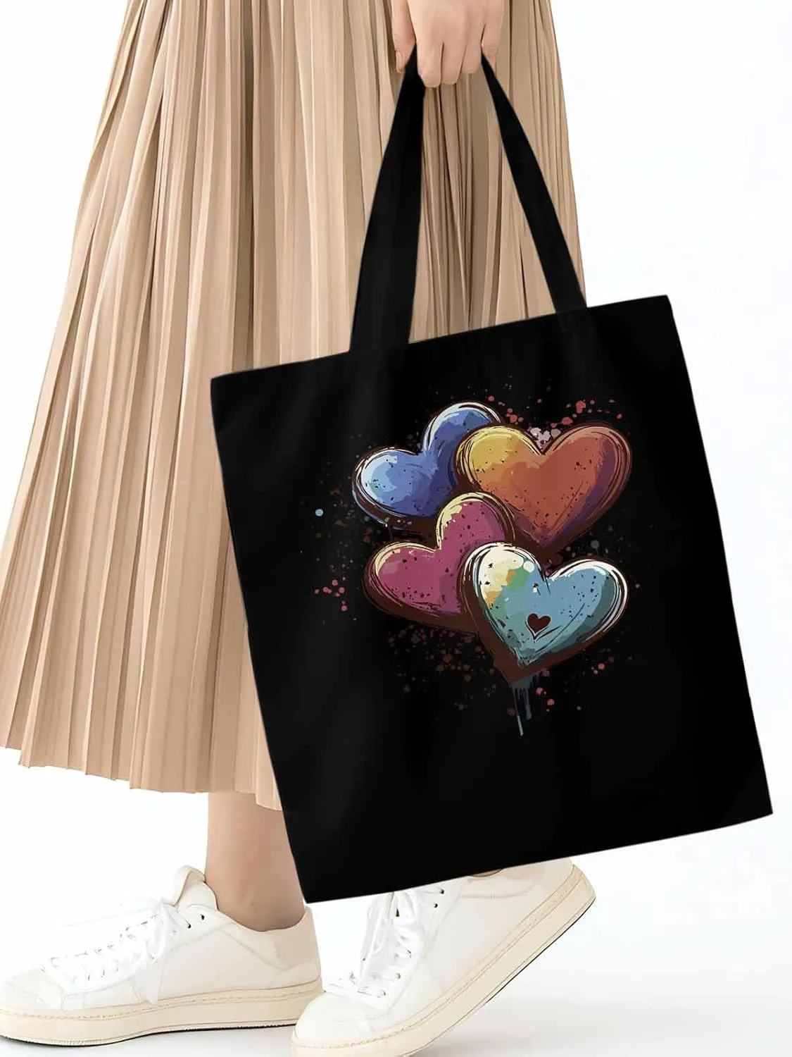 Canvas Tote Bag, Valentine's Day Aesthetic Canvas Tote Handbags for Women Shoulder Bag Love Hearts Modern