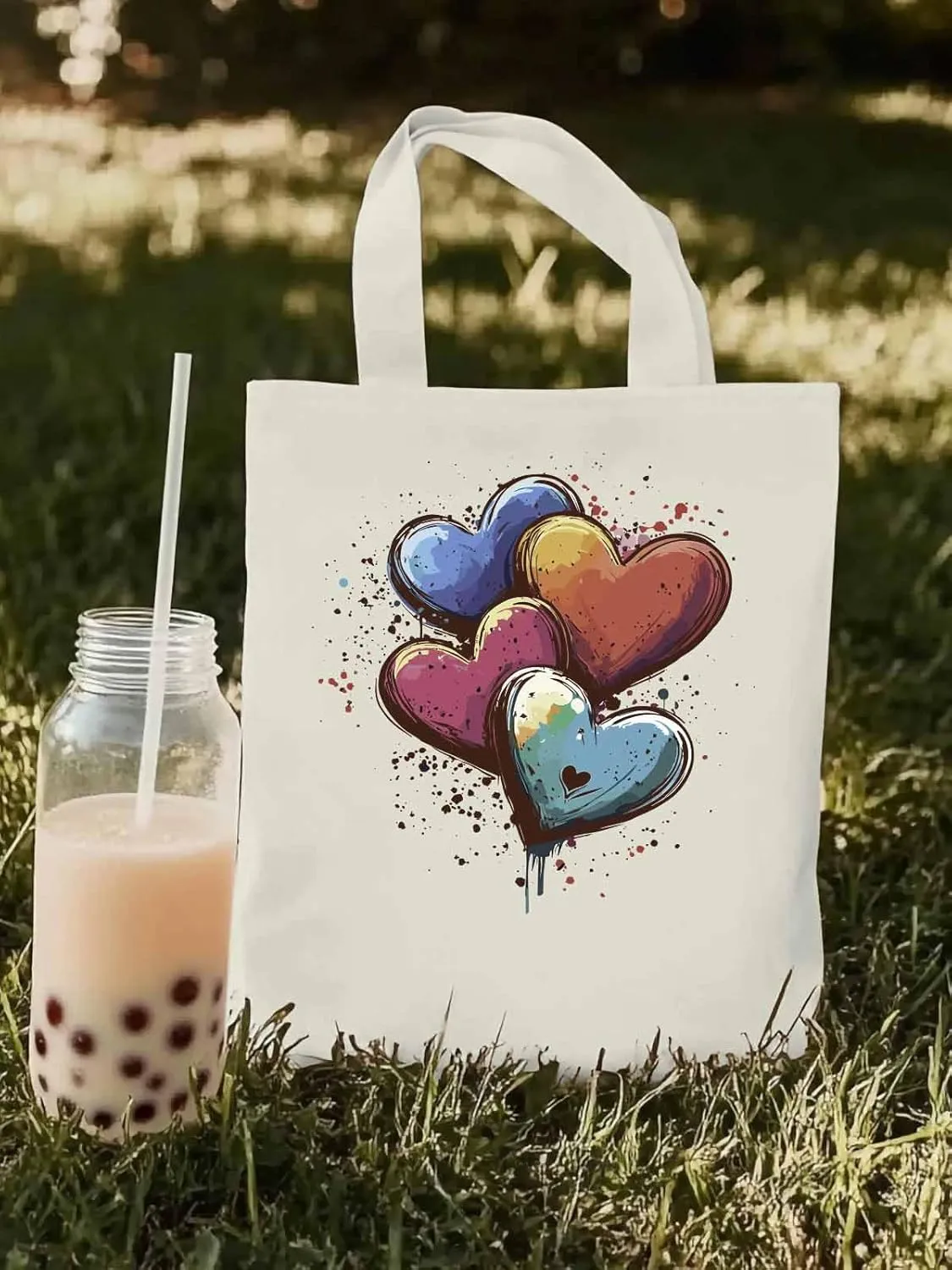 Canvas Tote Bag, Valentine's Day Aesthetic Canvas Tote Handbags for Women Shoulder Bag Love Hearts Modern