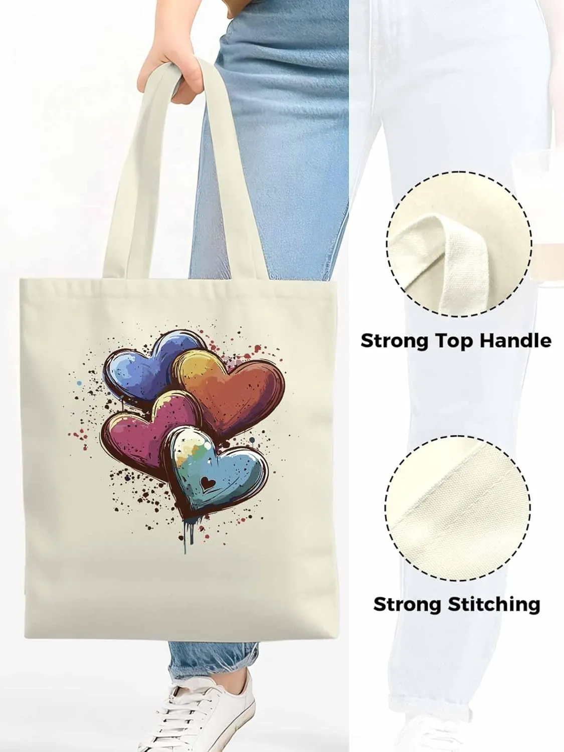 Canvas Tote Bag, Valentine's Day Aesthetic Canvas Tote Handbags for Women Shoulder Bag Love Hearts Modern