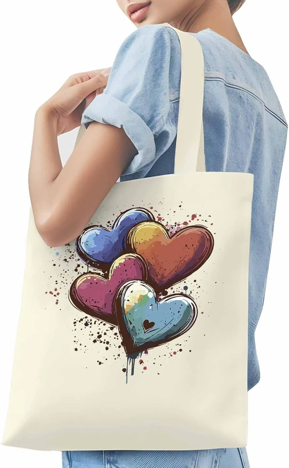 Canvas Tote Bag, Valentine's Day Aesthetic Canvas Tote Handbags for Women Shoulder Bag Love Hearts Modern