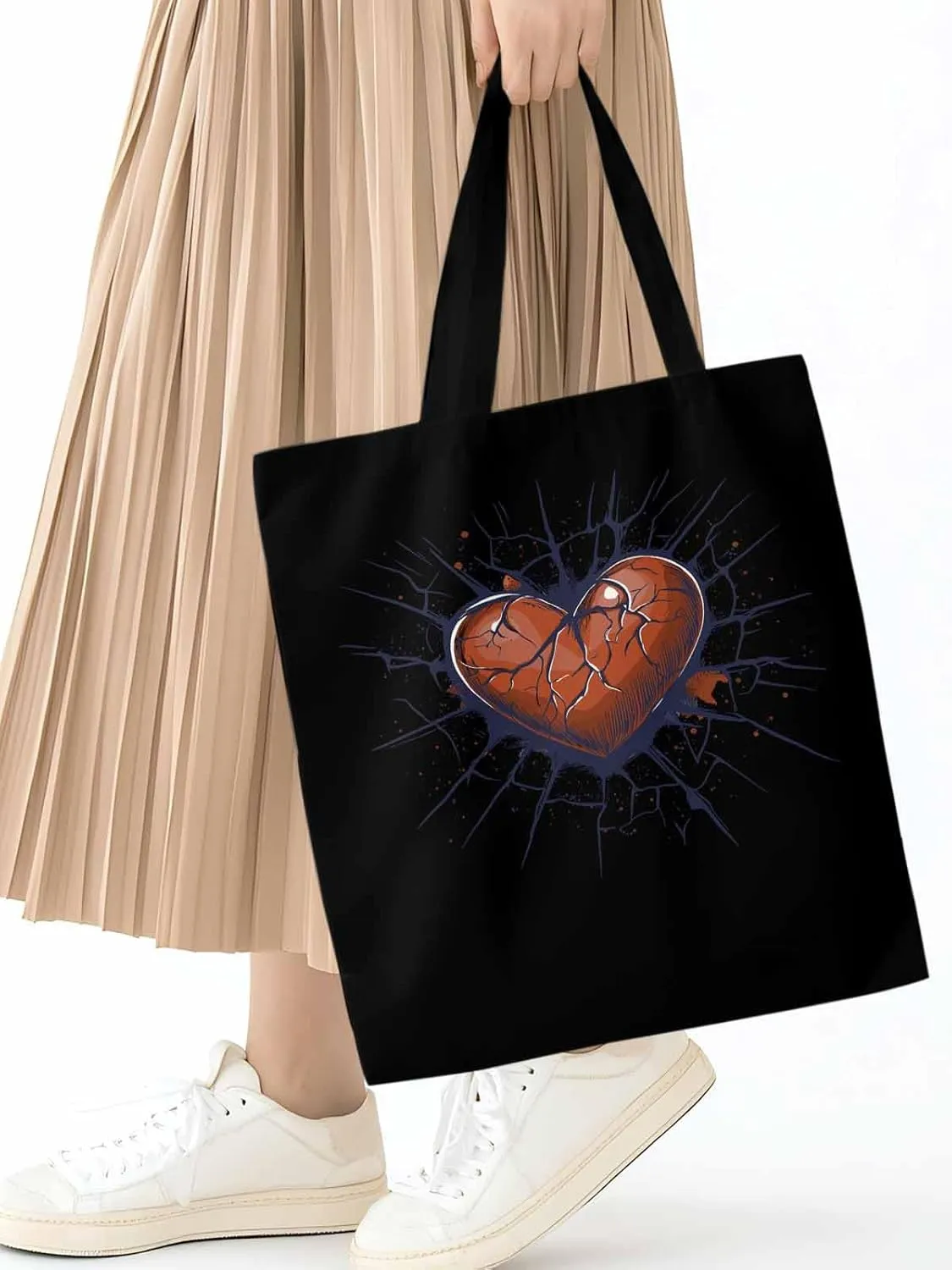 Canvas Tote Bag, Valentine's Day Crack Love Aesthetic Canvas Tote Handbags for Women Shoulder Bag